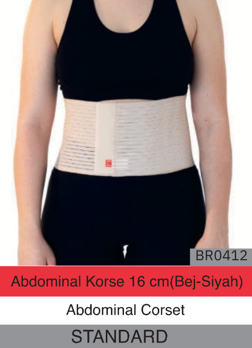 Abdominal Korse 16cm Bej-Siyah Br0412 Standard